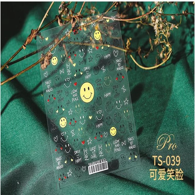 1 Sheet 5D High Quality Ultra-Thin Adhesive Smiley Nail Art Stickers Spring and Summer Cute Smile DIY Manicure Decal Decoration-Nail Inspo
