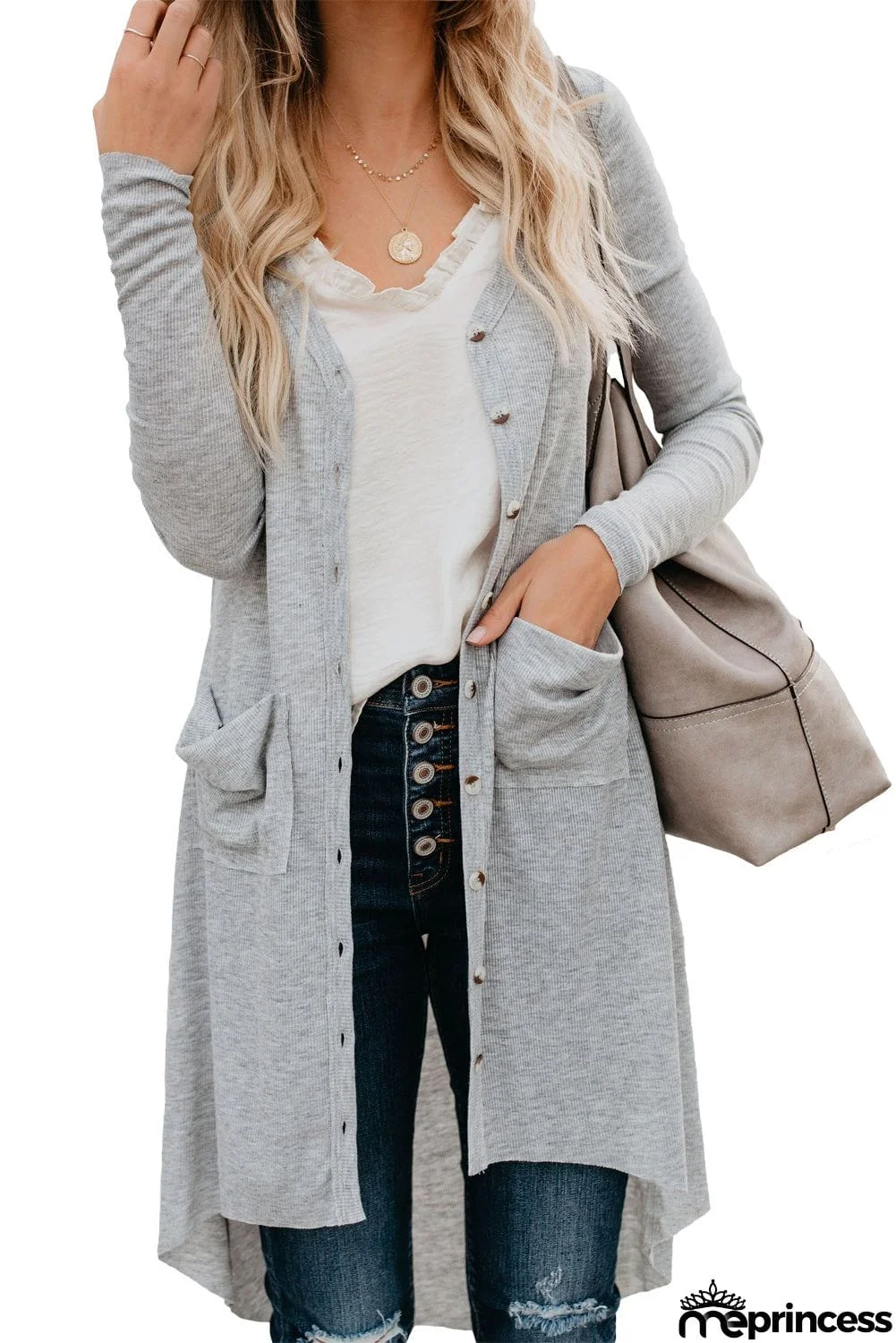 Selected Button Pocketed High Low Cardigan