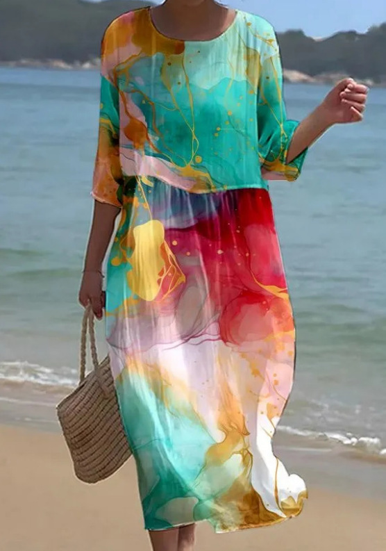 Mature Women Plus Size Floral Art Print Casual Holiday Dress
