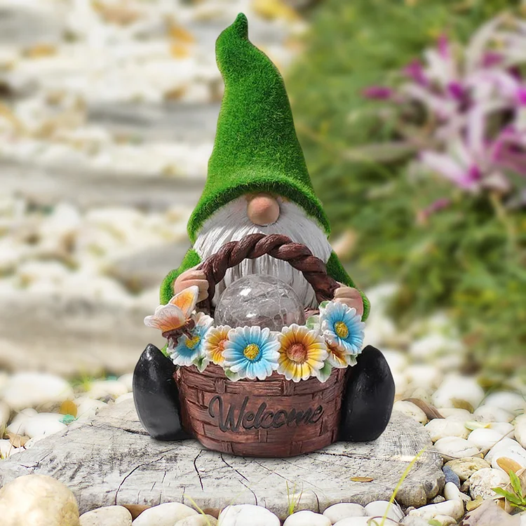 Dwarf Cartoon Lamp Gnome Resin Solar Decor for Outdoor (Elf Flower Basket)