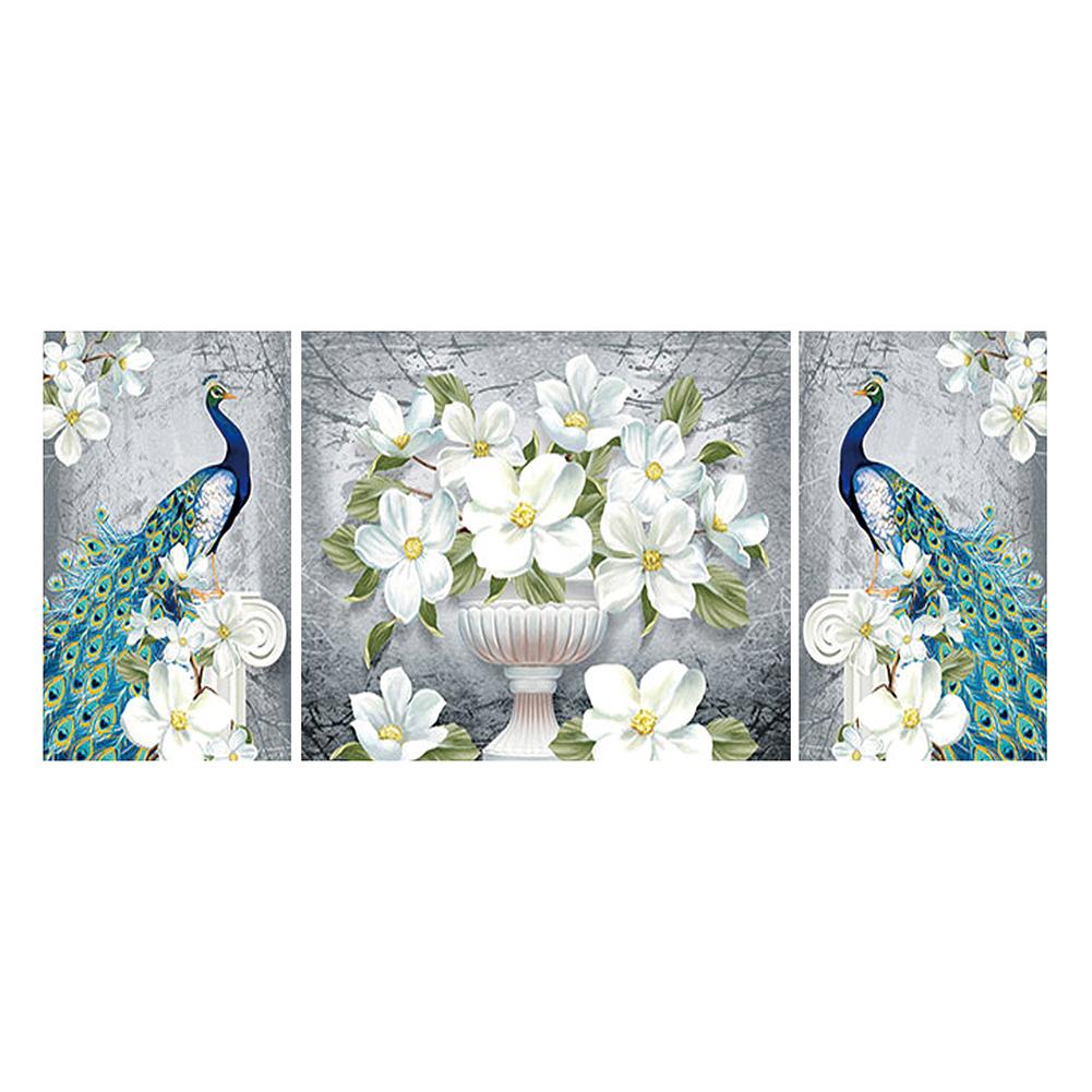 

90*40CM - 3Pcs Peacock - Round Drill Diamond Painting, White, 501 Original