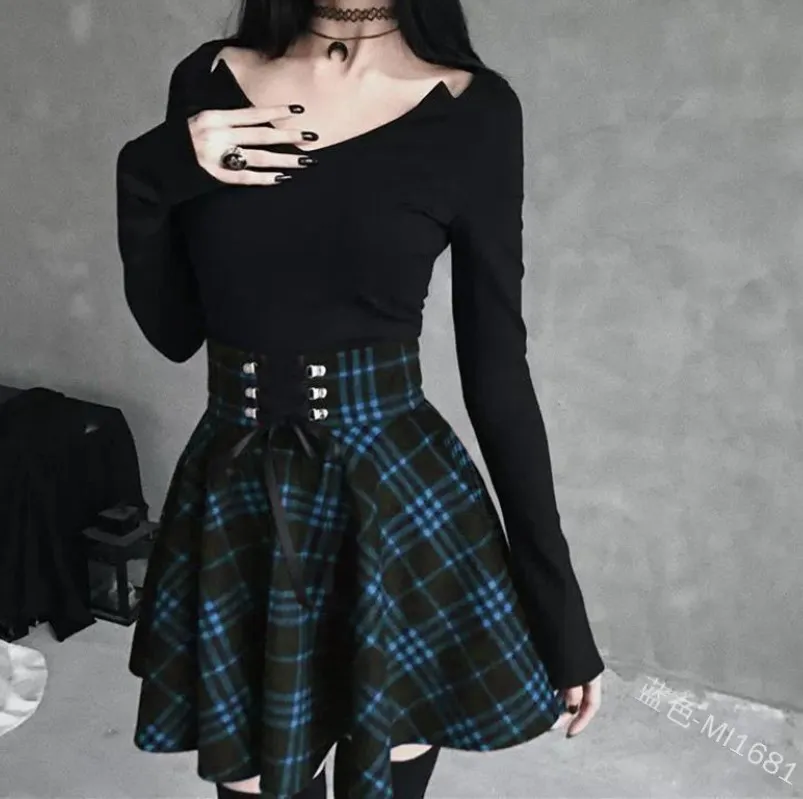 Brownm Brownm School Fresh College Style Lady Lattice Irregular Half-Dress Necrotling Belts With Thin Large Skirts