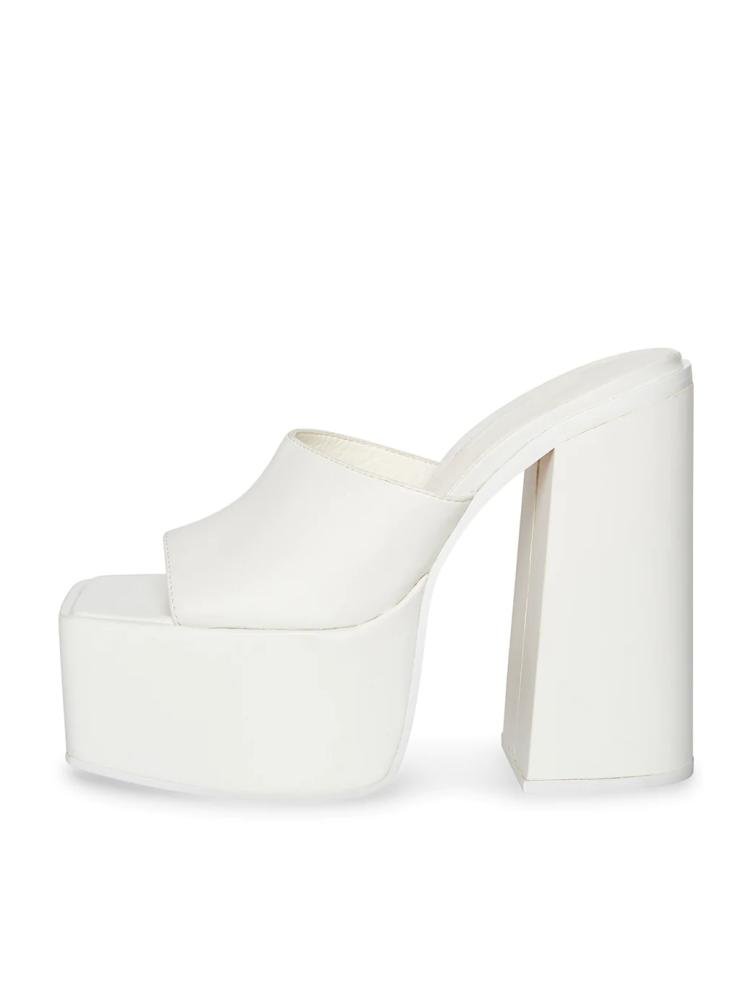 Square Toe Leather Platform Chunky Heel Slippers Sandals