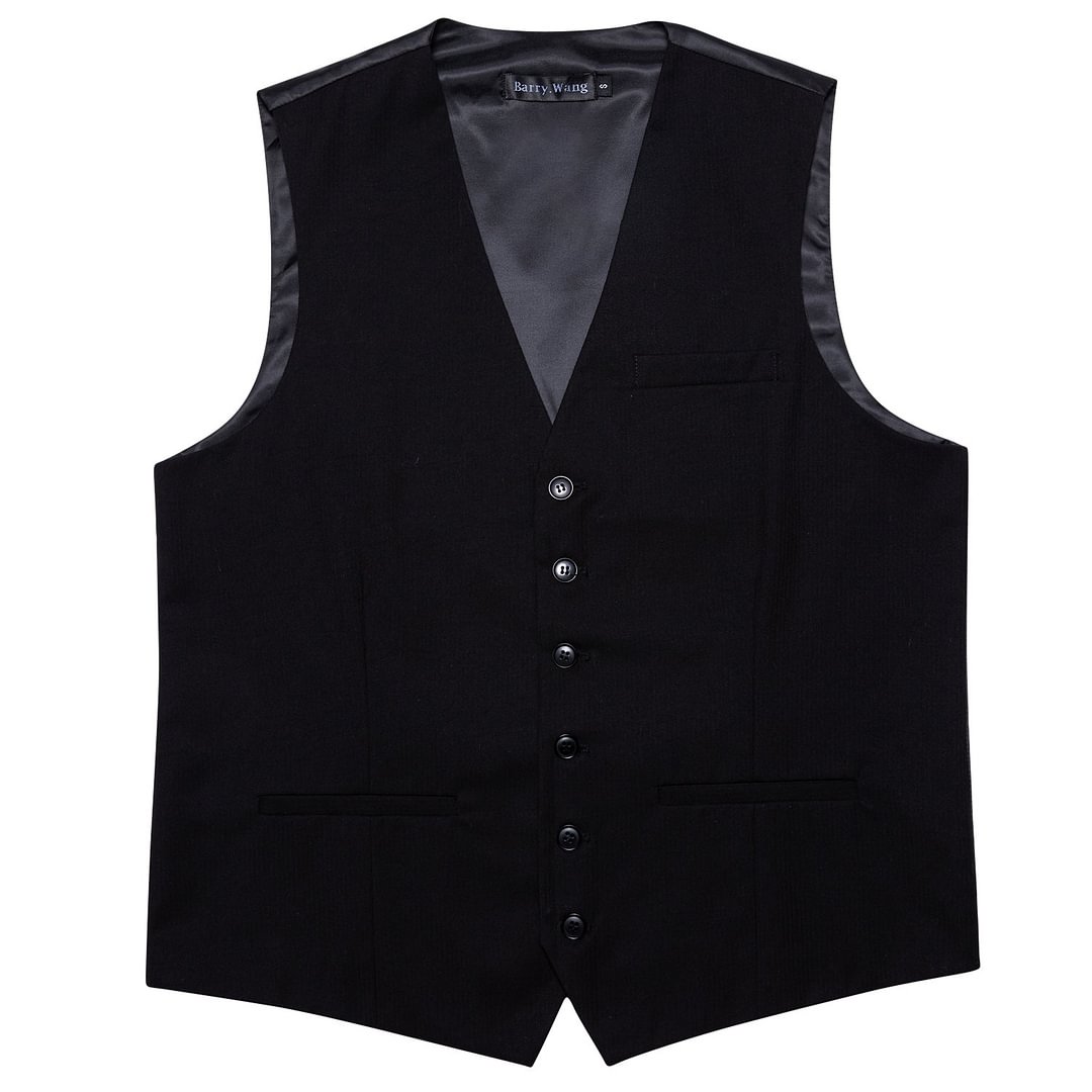 Luxury Men's Novelty Black Solid Silk Vest
