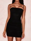 Spaghetti-Neck Ruffled Solid Color Sexy Slim Mini Dress