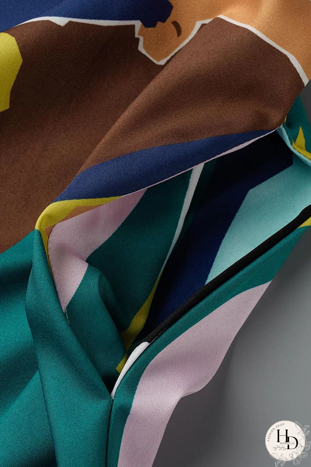 Tangerine Casual Print Patchwork Buckle Turndown Collar Straight Plus Size Dresses