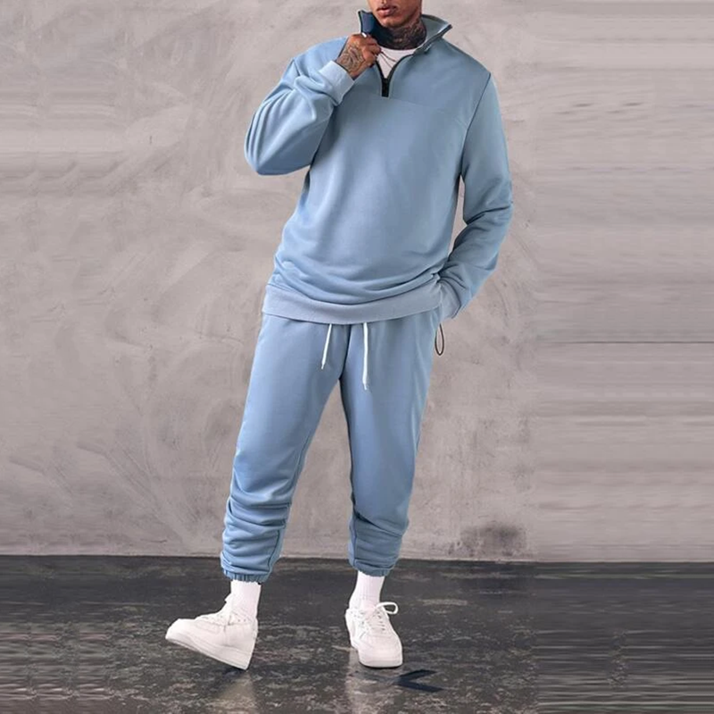 Men Half Zip Long Sleeve Polo Shirt And Pants Co-Ord