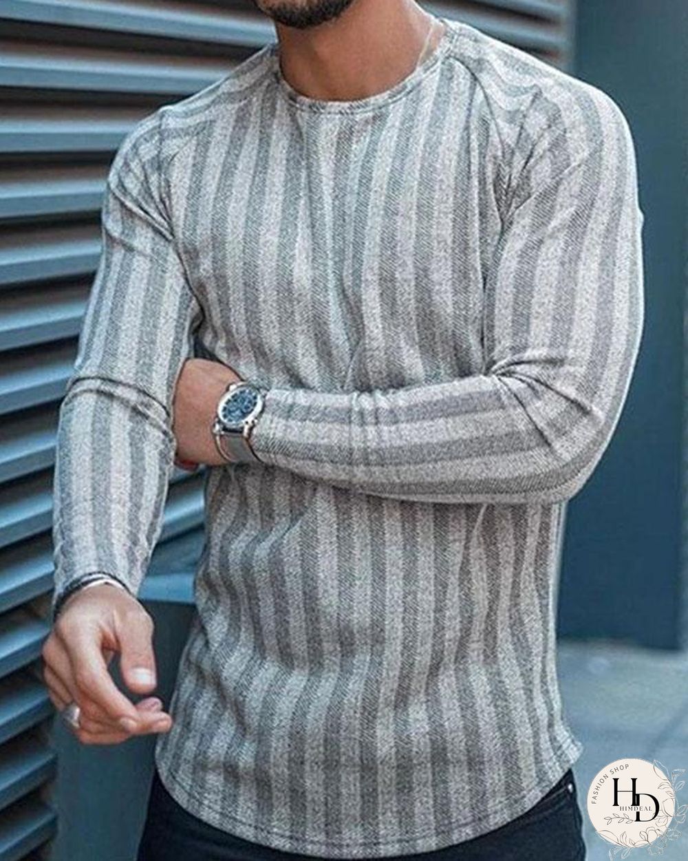 Men Basic Casual Round Neck Long Sleeve Print T-shirt