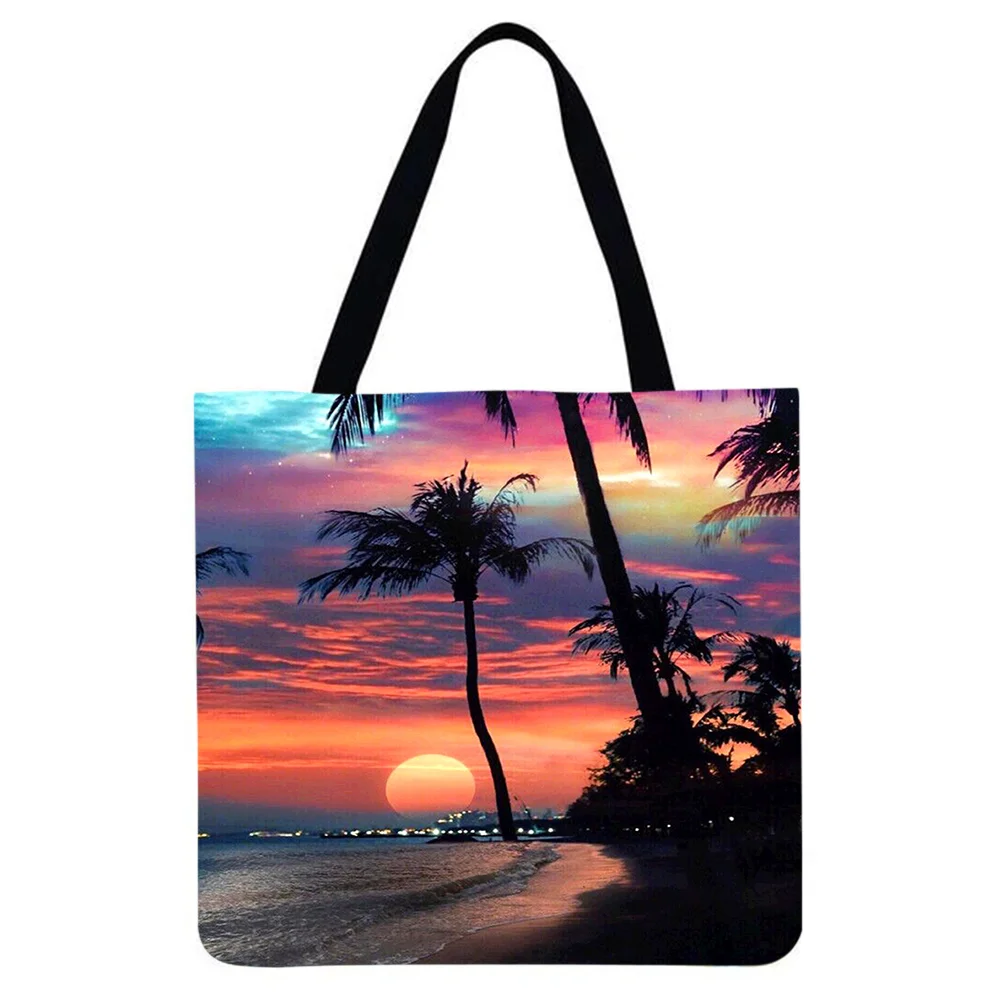 Linen Tote Bag-Sunset night view