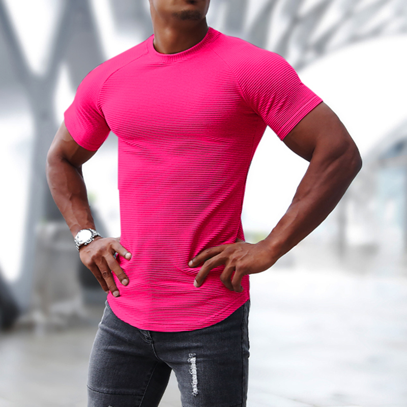 Men's Sports Short-sleeved Fitness Training T-shirt Running Top Casual Slim Round Neck Solid Color Cotton Bottoming Shir