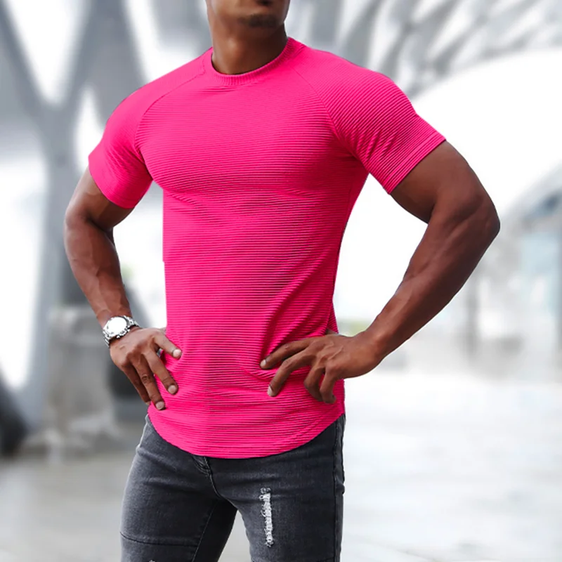 Men's Sports Short-sleeved Fitness Training T-shirt Running Top Casual Slim Round Neck Solid Color Cotton Bottoming Shir