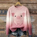 Lovely Baby Pig Gradient Color Cozy Knit Sweater - Image 2