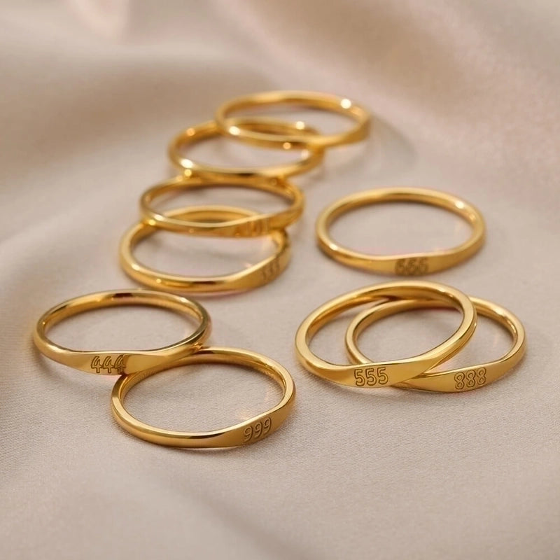 1 Piece Minimalist Number Stainless Steel Inlaid Gold Rings