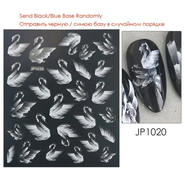 Nail Stickers Embossed 5D Gradually White Butterfly Moon Leaves Flower Designs Back Glue Nail Decals Tips For Beauty Salons-Nail Inspo