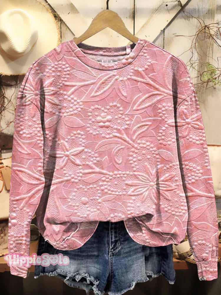 Women’s Floral Texture Art Pattern Print Casual Sweatshirt Pink / S
