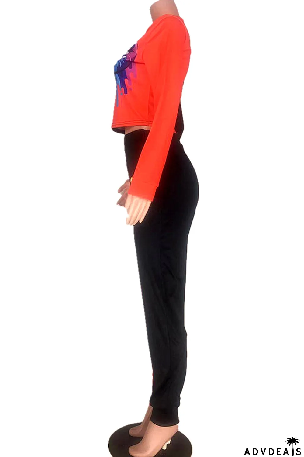 Red Celebrities Two Piece Suits Print Straight Long Sleeve Two-piece Pants Set