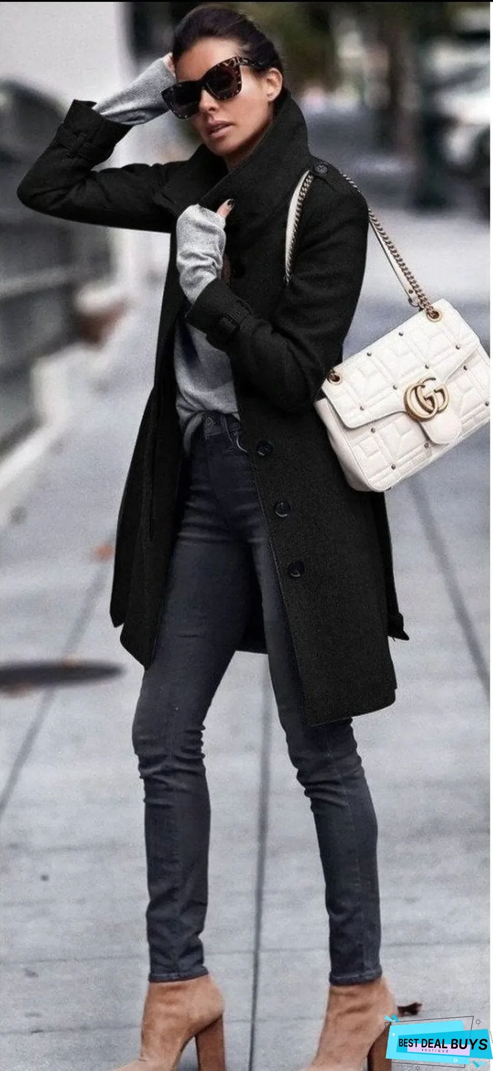 Fashion Pure Color Long Sleeve Coat