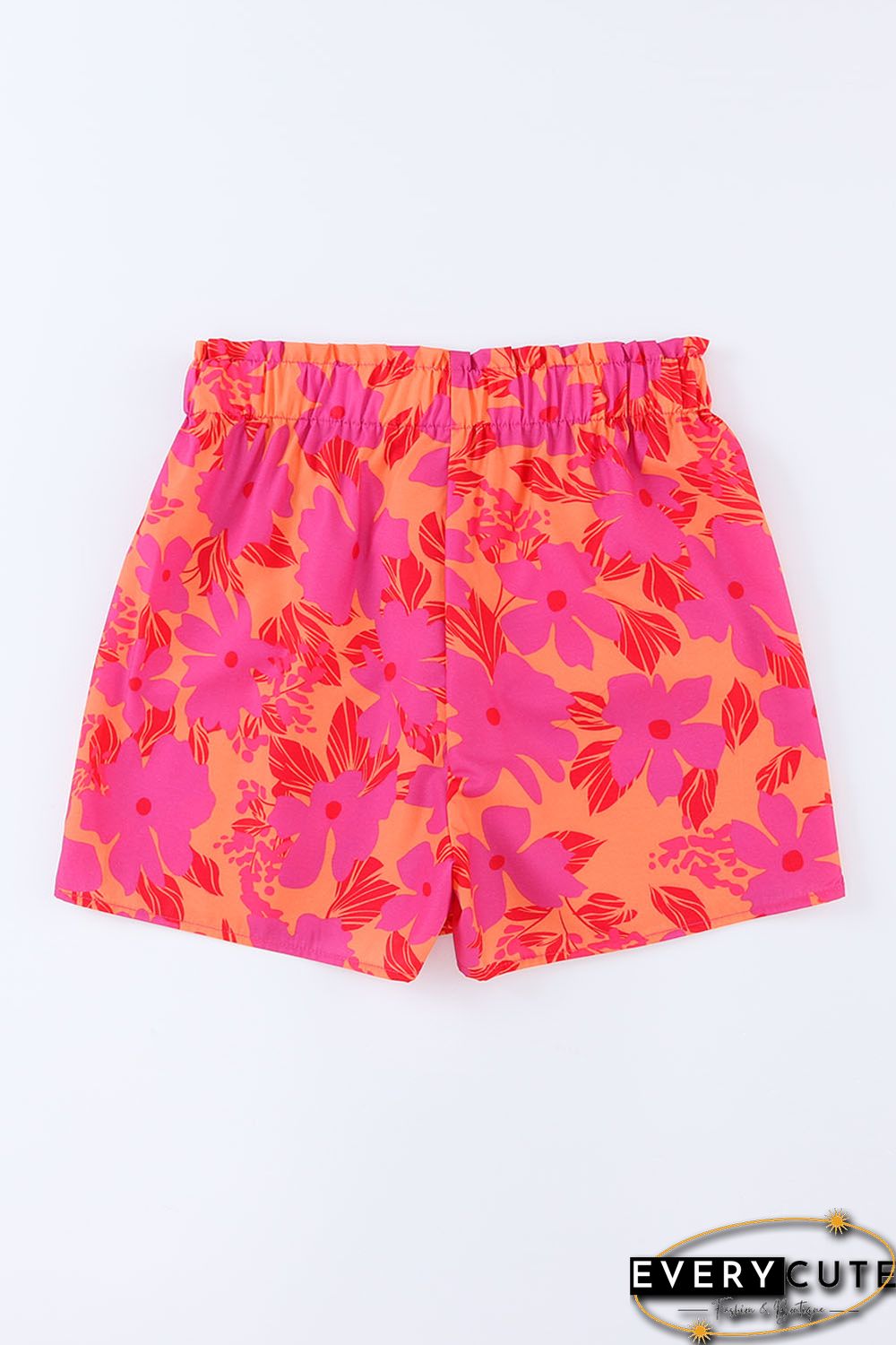 Pink Floral Print Smocked Waist Shorts