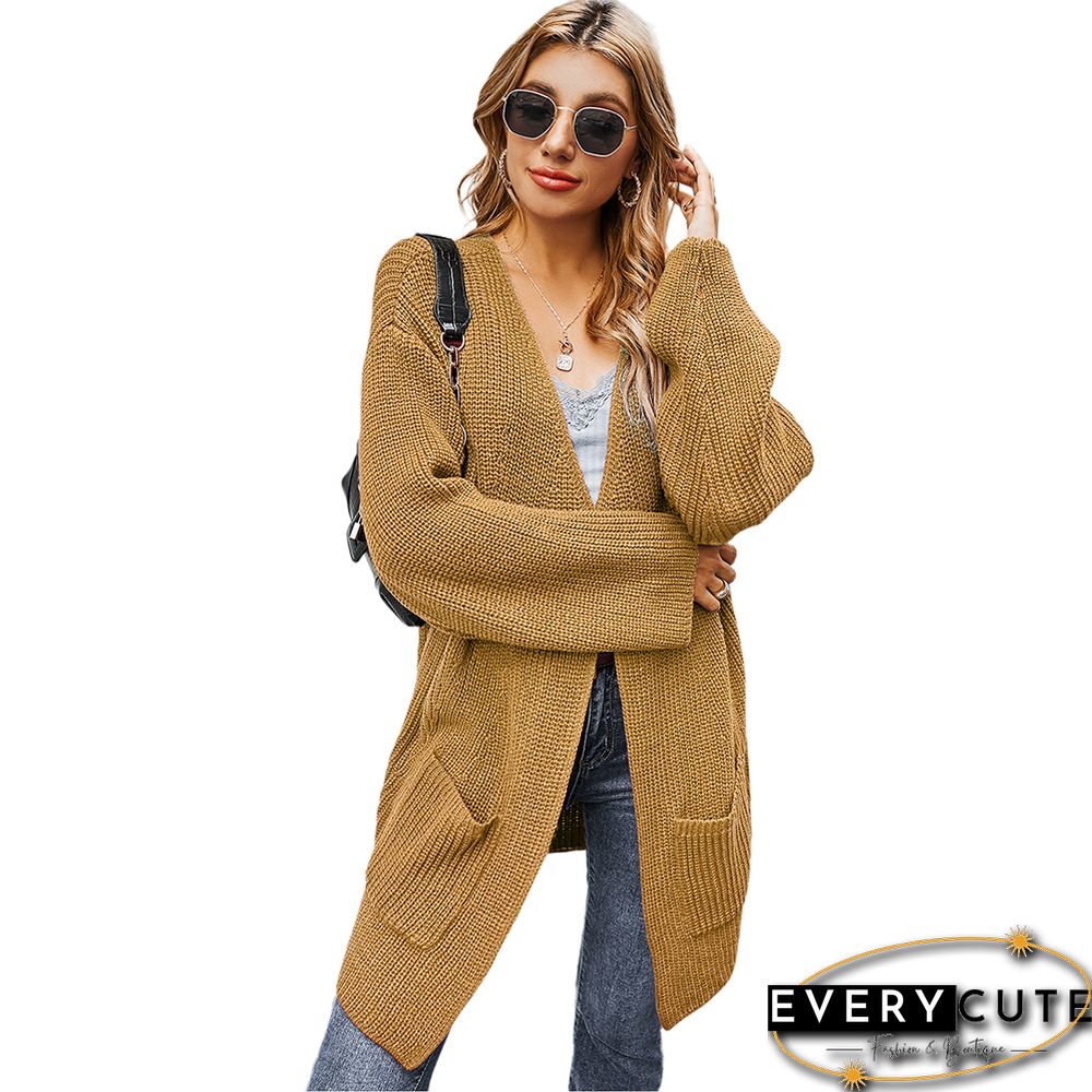 Solid Khaki Thick Cardigan 