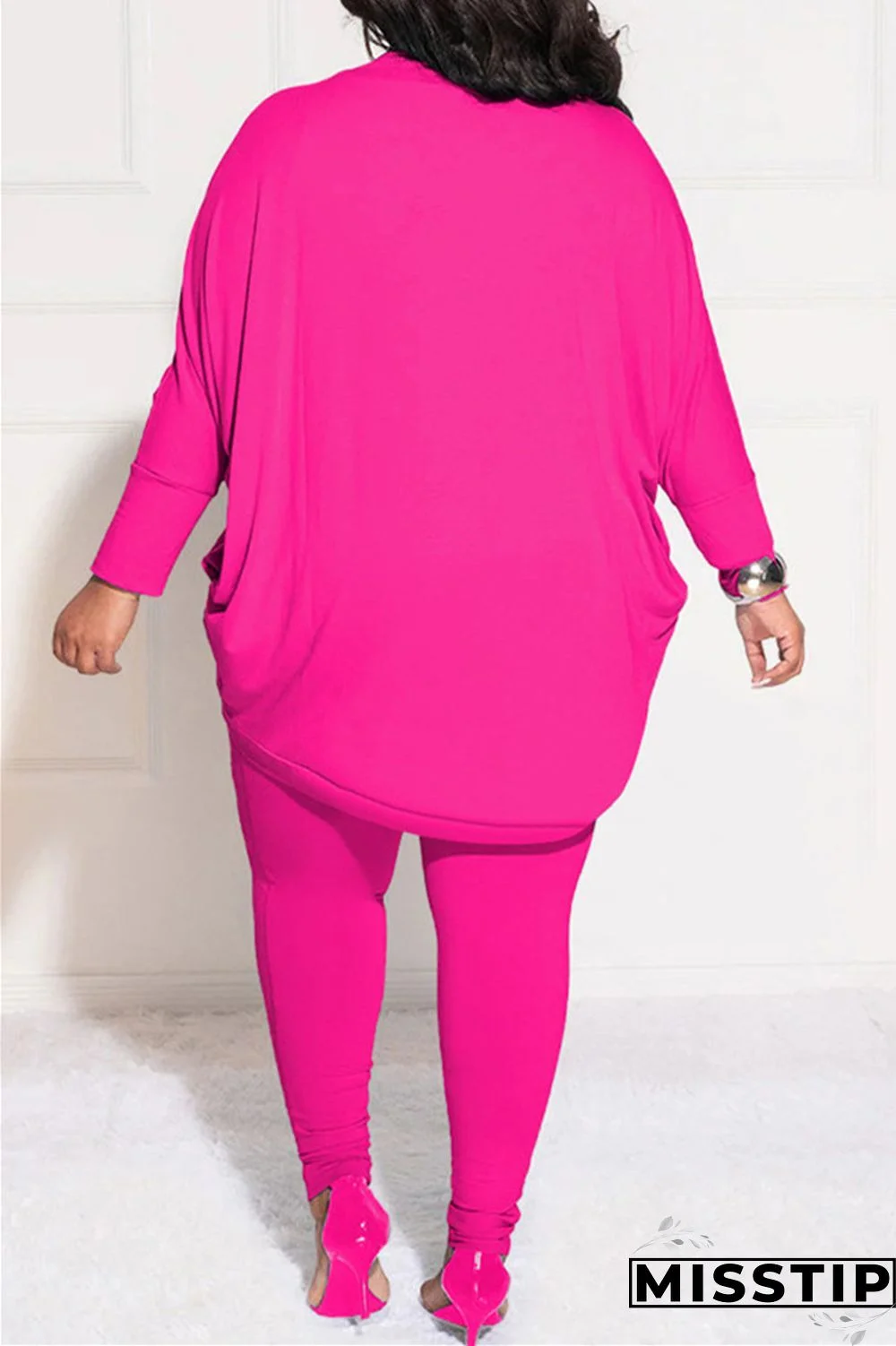 Burgundy Casual Solid Cardigan Pants Cardigan Collar Plus Size Two Pieces