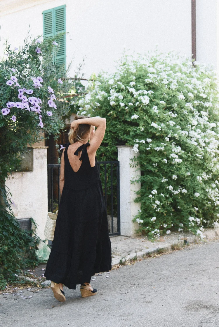 V-Neck Low Back Linen Dress