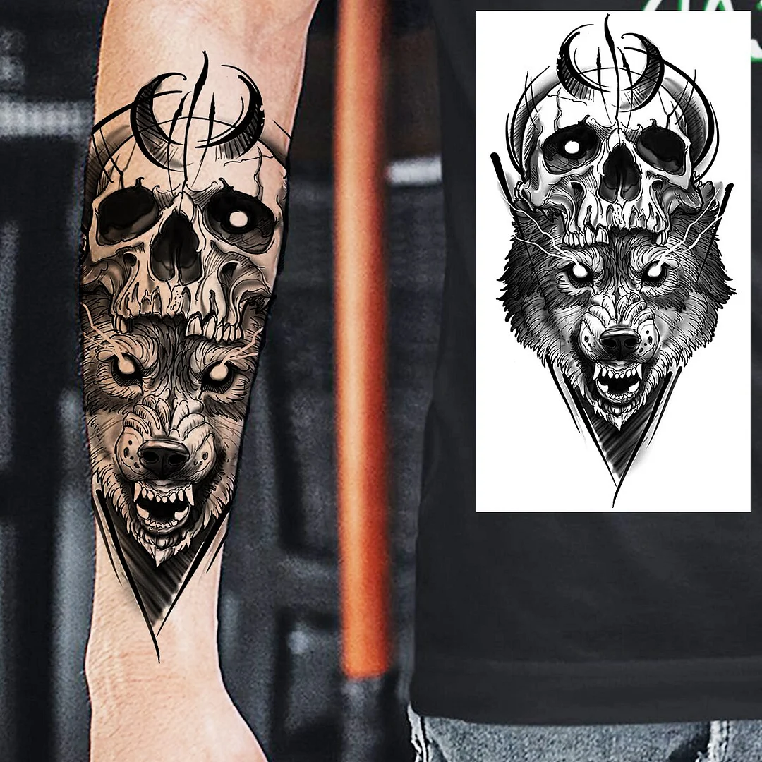Sdrawing Praying Cross Temporary Tattoos For Men Adults Realistic Wolf Tiger Compass Skull Fake Tattoo Sticker Forearm Tatoos Arm