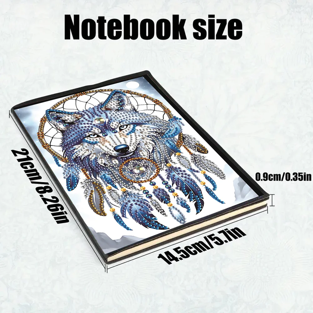 Animal Diamond Painting Notebook DIY Diamond Art Diary Book(Dreamcatcher Wolf B)