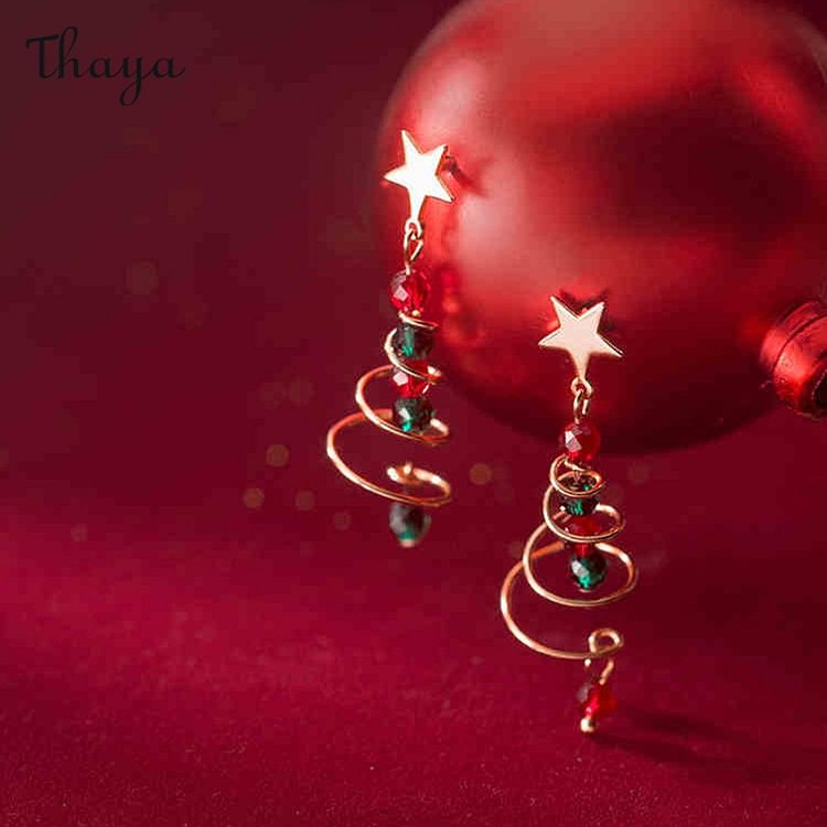 Thaya 925 Silver Rotating Christmas Tree Stud Earrings
