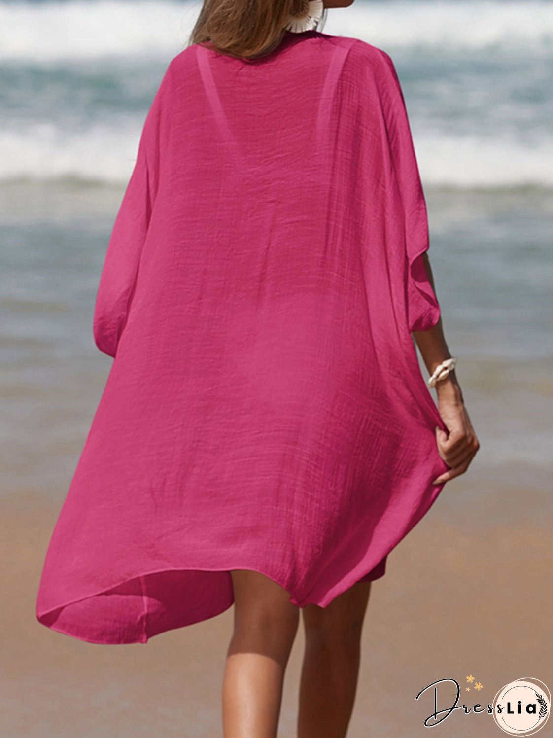Cutout V-Neck Three-Quarter Sleeve Cover Up