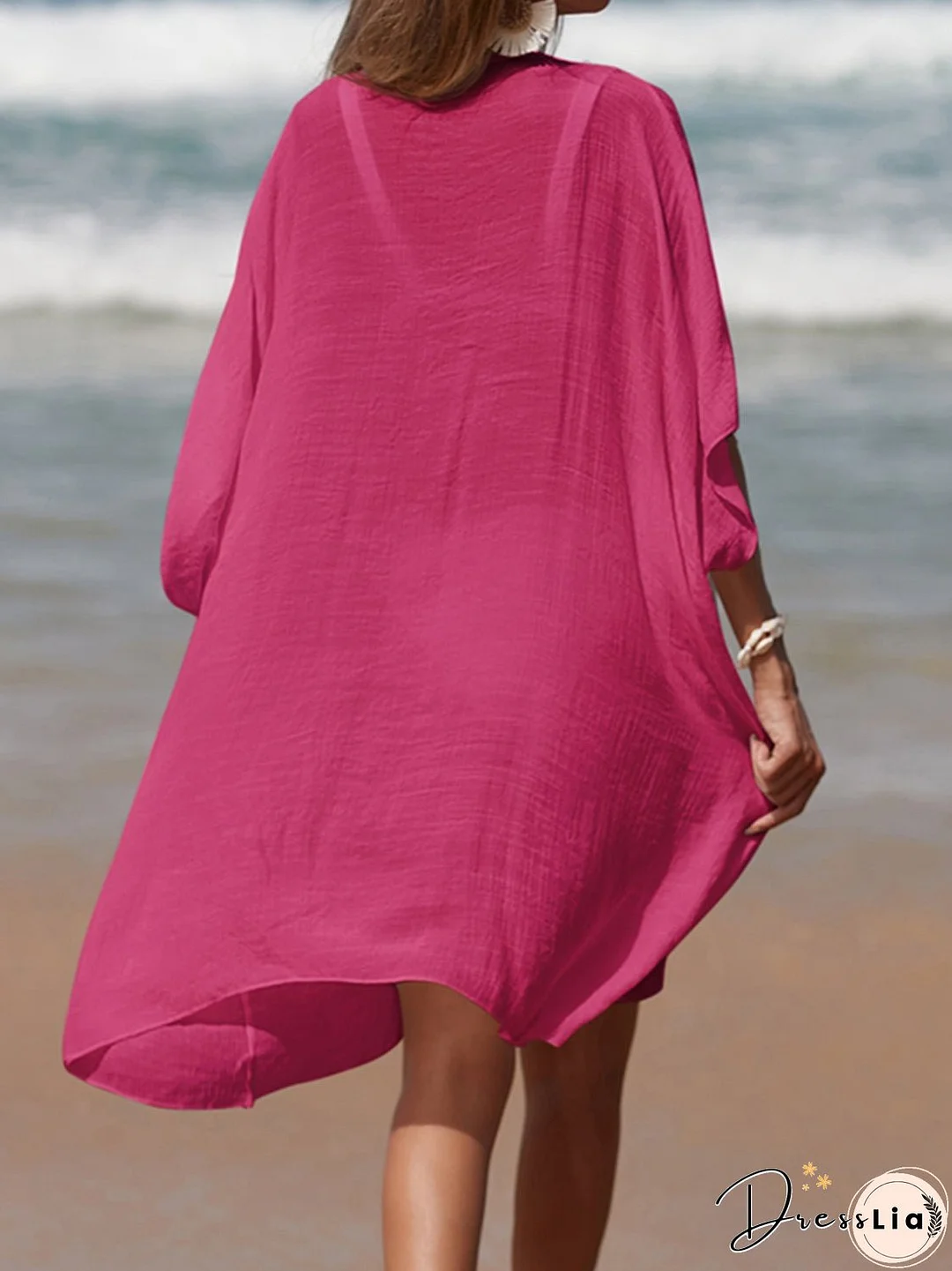 Cutout V-Neck Three-Quarter Sleeve Cover Up