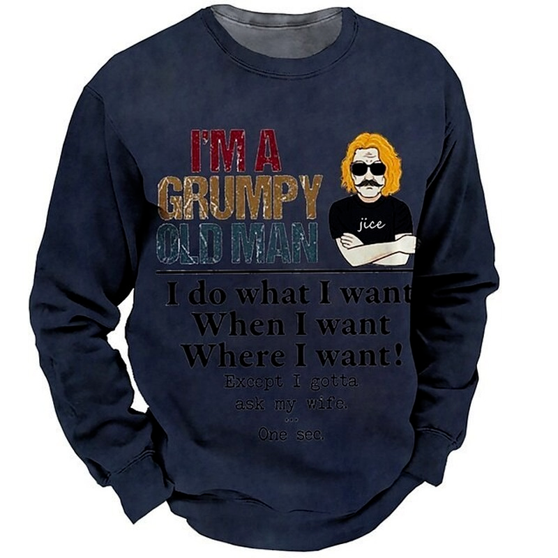 Men's Round Neck 3D Letter Pattern Printed Pullover