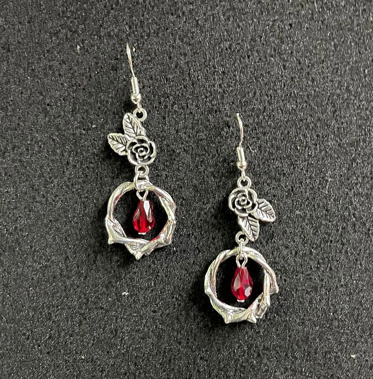 Vintage Thorn Vine Rose Crystal Earrings