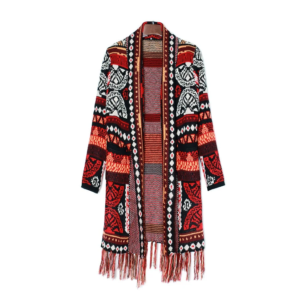 Ethnic Style Retro Tassel Cardigan Knitted Jacket