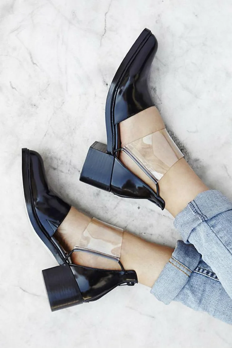 Black and Clear Low Heel Casual Shoes with Buckle Vdcoo
