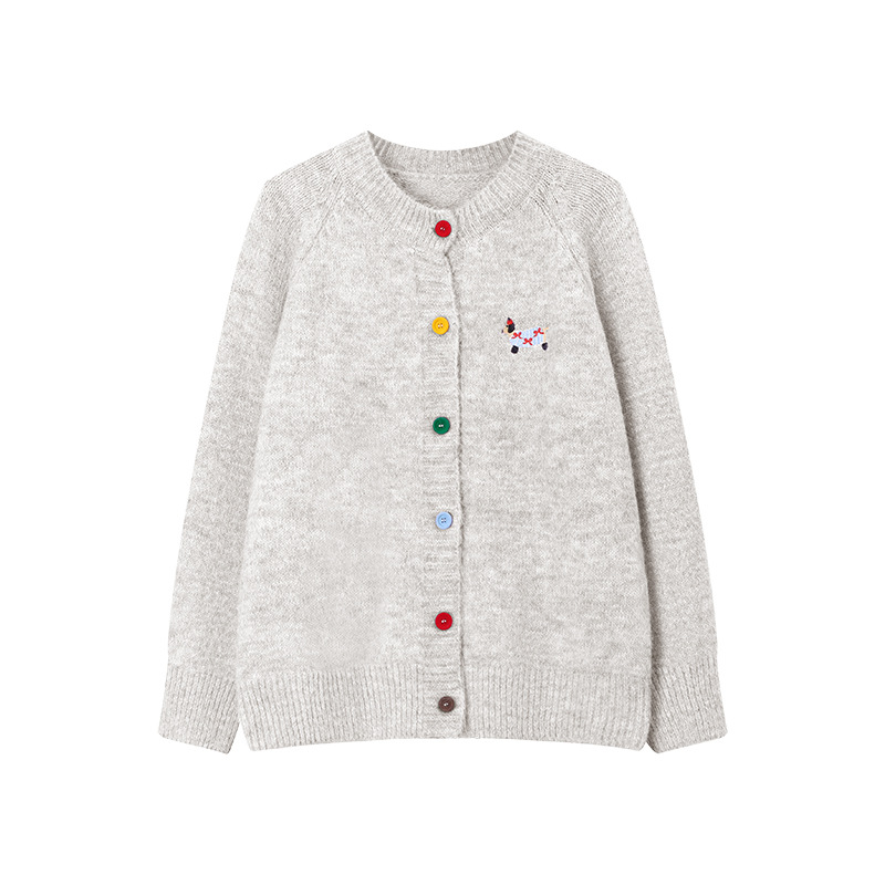 Luckwaveonline stylish dresses women 2025 Winter Soft Sweater Coat Cute Puppy Embroidery Round Neck Knit Cardigan Sweet Versatile Girl's Knitwear