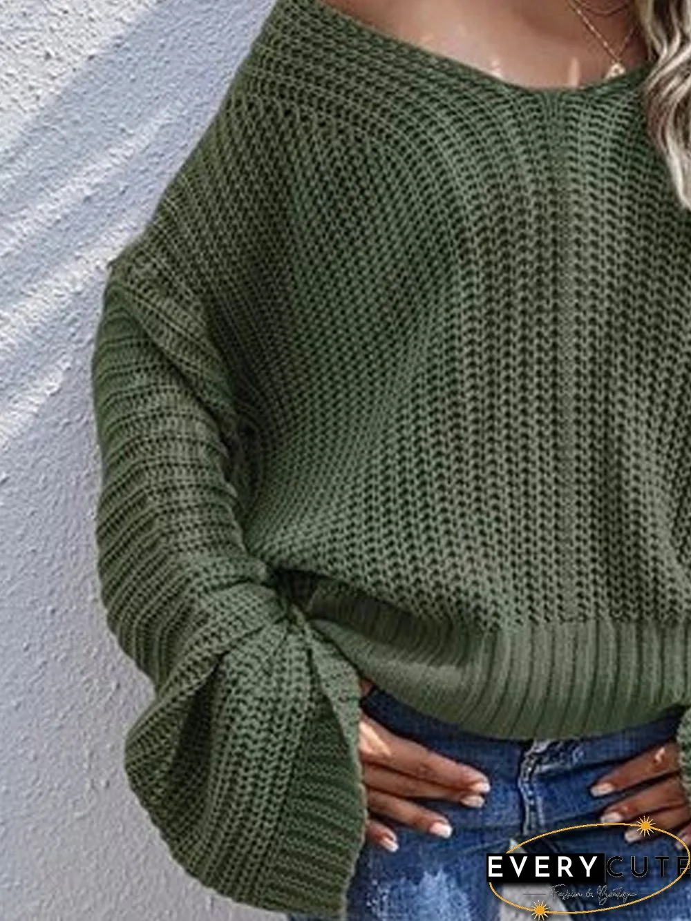 Women Casual Winter Solid Scoop neckline Daily Casual Long sleeve Cotton-Blend Sweater