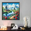 Moulin &agrave; vent et fleurs-perceuse ronde peinture diamant-50*50cm