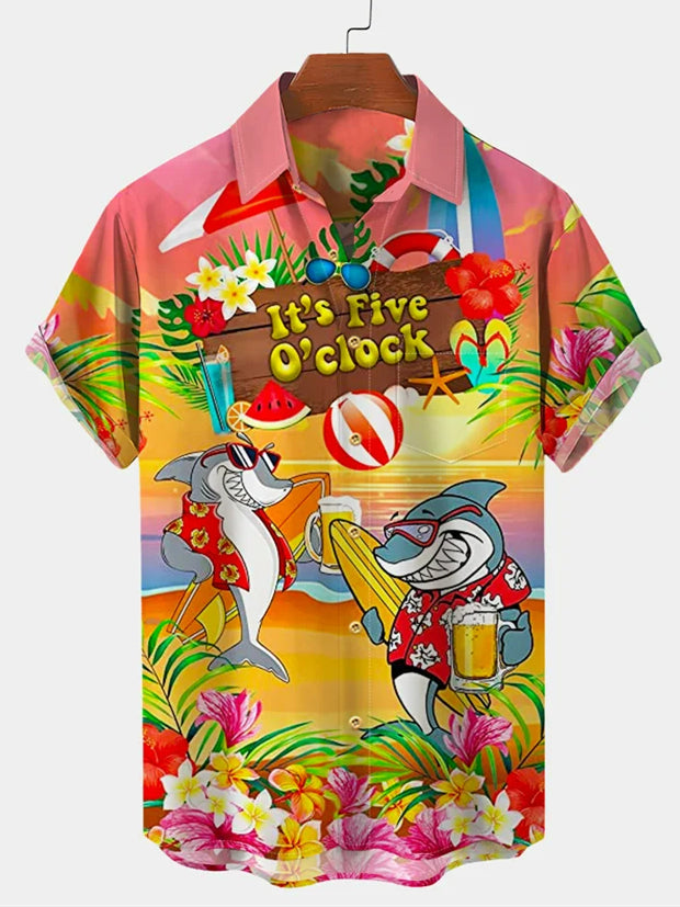 Men's Hawaiian Tiki Party Short Sleeve Shirt PLUSCLOTHESMAN