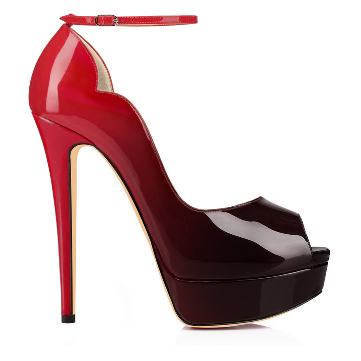 150mm Women's High Platform Ankle Strap Pumps Apricot Bottom Stiletto Heels-MERUMOTE