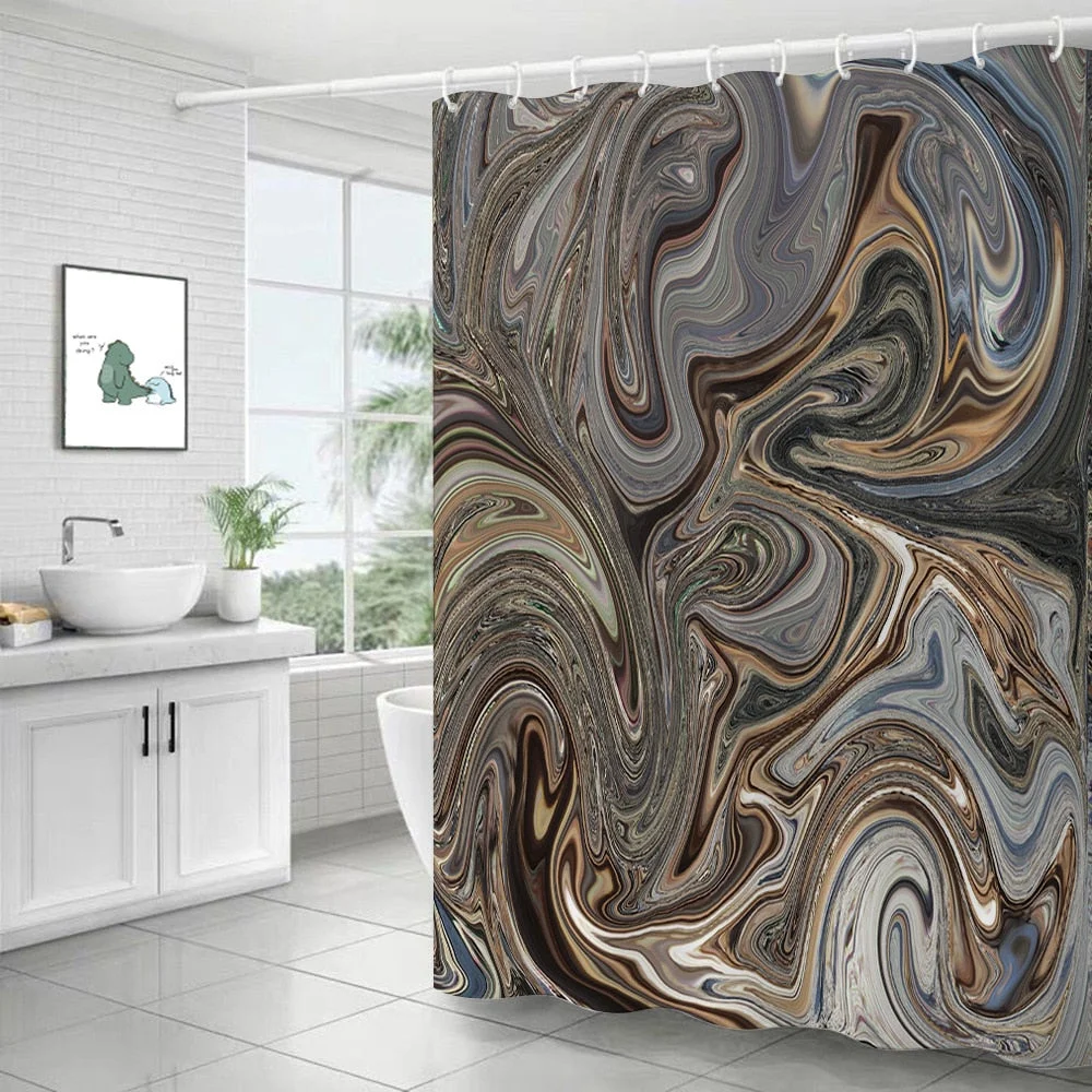 Polyester Abstract Marble Shower Curtain 3D Stripe Printing Colorful Bathroom Curtains Waterproof Fabric Bath Curtain Decor