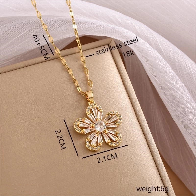 316 Stainless Steel  Copper 18K Gold Plated Elegant Minimalist Plating Leaf Zircon Pendant Necklace