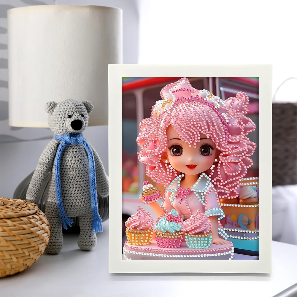 Diamond Painting - Partial Crystal Rhinestone Drill - Cartoon Girl(Canvas|15*20cm)【with Plastic Frame】