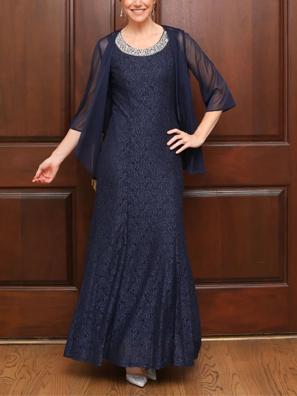 Round Neck Lace Solid Color Dress Top Suit