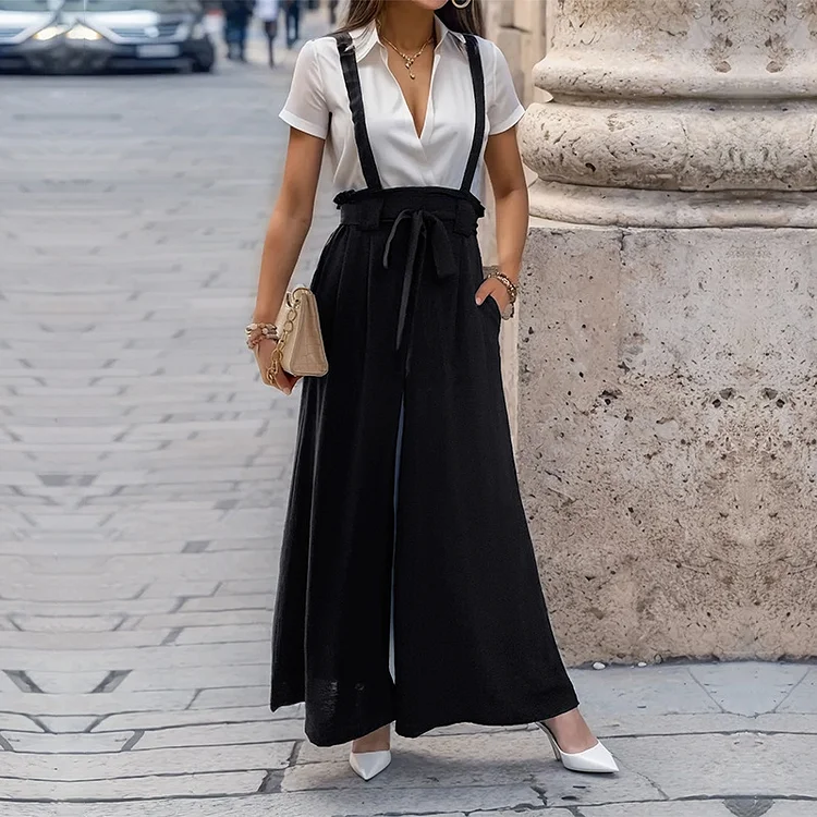 Adjustable Lace-Up Wide Leg Back Pants