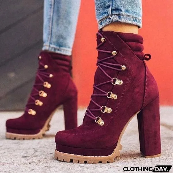 Lydiashoes Suede Chunky Heel Ankle Boots