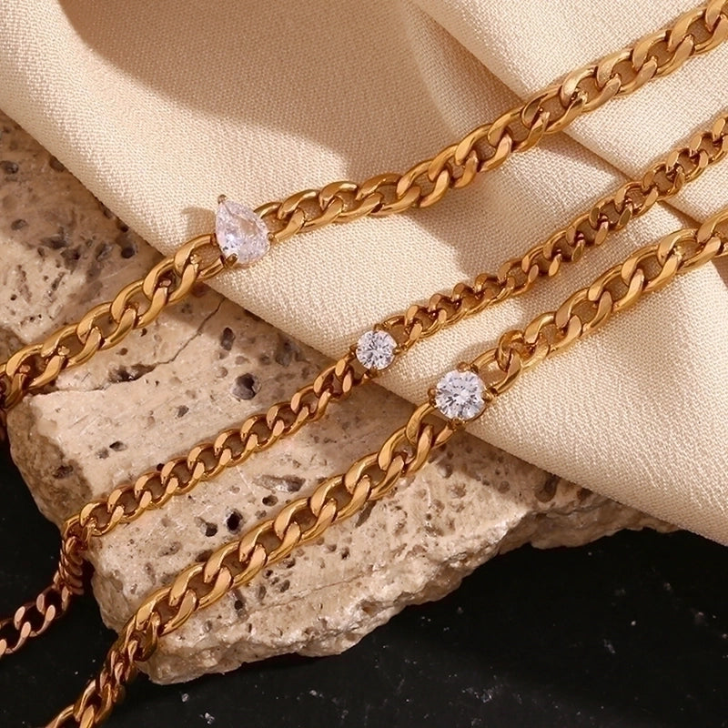 Minimalist Classic Style Solid Color 304 Stainless Steel 18K Gold Plated Zircon Bracelets In Bulk