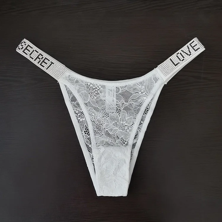 Sexy Lace Transparent Panties Women G String Love Secret Rhinestone Thong Lingerie Seamless Low Rise Intimates Underwear lenceri