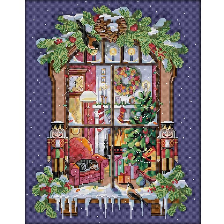Joy Sunday - Christmas Window - 14CT 2 Strands Threads Printed Cross Stitch Kit - 35x44cm(Canvas)