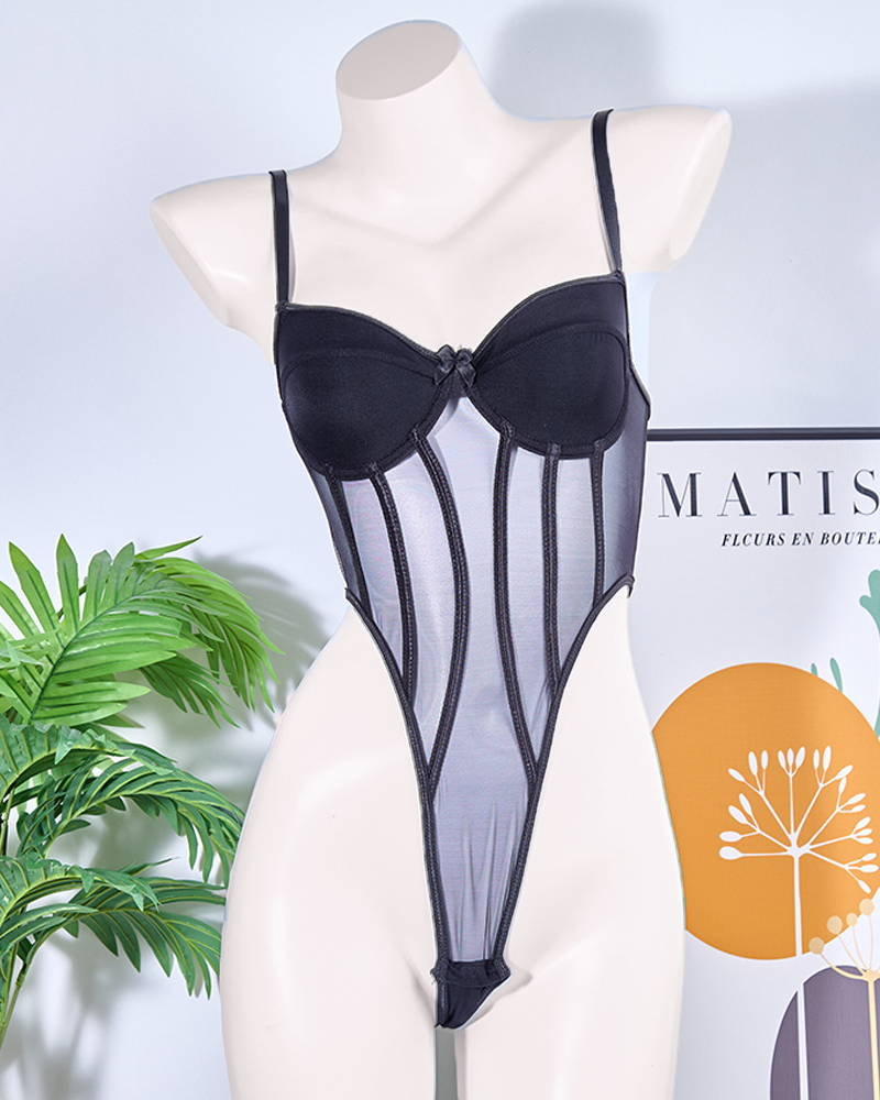 Mesh-Paneled Bodysuit With Underwire