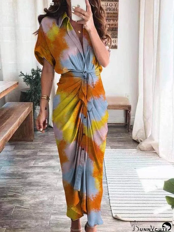 Casual Multicolor Printed Button Shirt Dress
